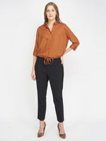 Coffee Brown Women's Shirt with Tie-Up Waist