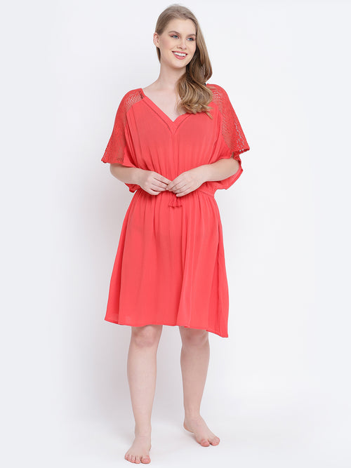 Shapple red laced up women nightwear dress