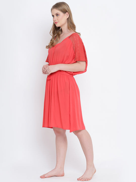 Shapple red laced up women nightwear dress