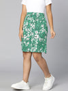Topping green floral printed button -down elasticated girl short skirt