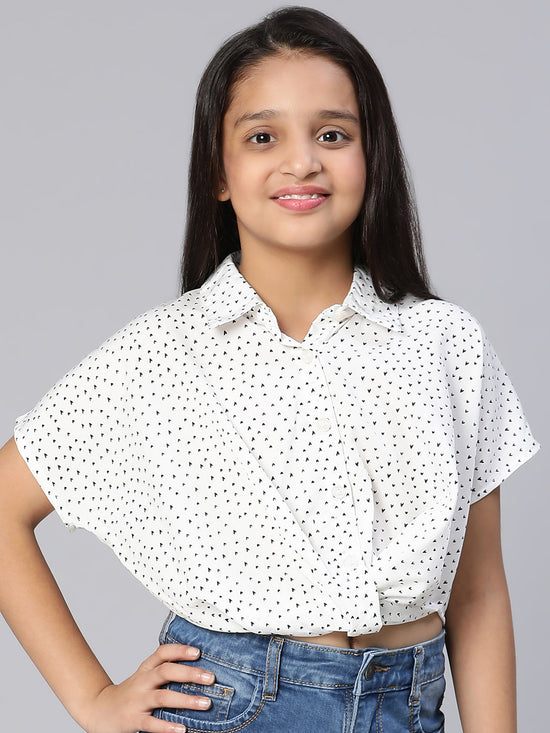 All Hearts Dot Print White Criss Cross Girls Shirt Top