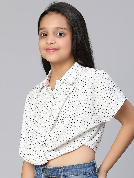 All Hearts Dot Print White Criss Cross Girls Shirt Top