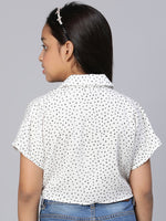 All Hearts Dot Print White Criss Cross Girls Shirt Top