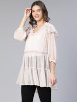 Little beige color animal printed ruffled women tunic with cami