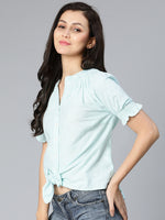Lime green stripe printed tie-knotted women top
