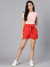 Turkey red tie-knot belted women shorts