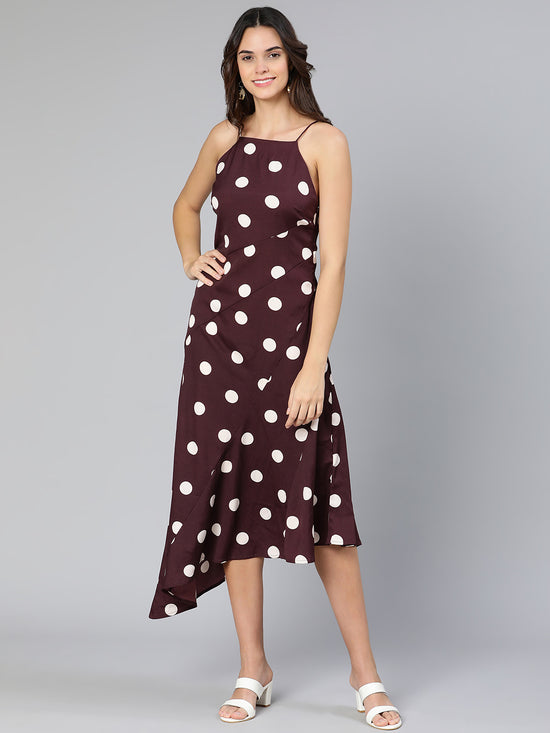 White polka print A-symmetrical partywear women long dress