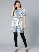 More blue floral printed elastiacted women tunic