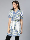 More blue floral printed elastiacted women tunic