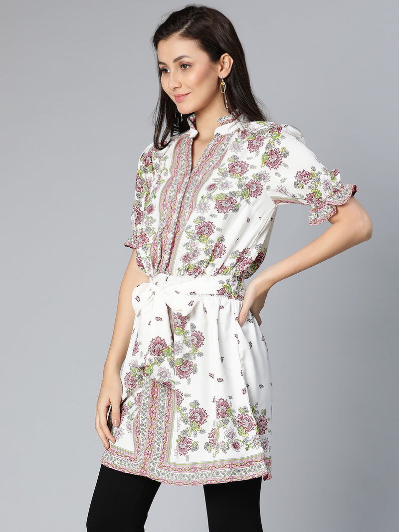 Passionate purple floral printed elasticated women tunic