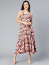 Nasty pink floral printed shoulder straped women long dress