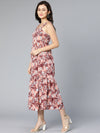 Nasty pink floral printed shoulder straped women long dress