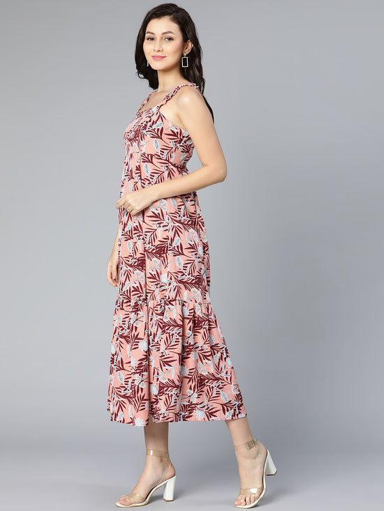 Nasty pink floral printed shoulder straped women long dress