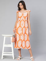 Truffle orange printed women long dress