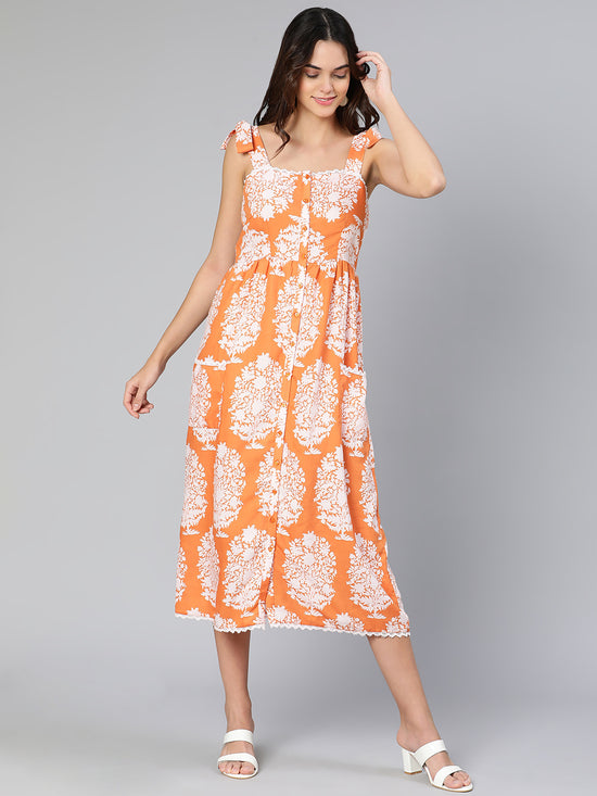 Truffle orange printed women long dress