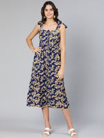 Solaced blue floral print women long dress