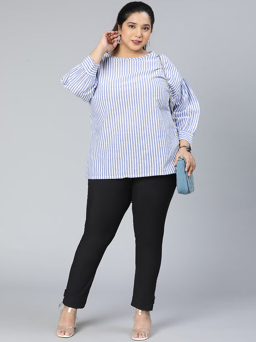 Flurry blue stripe print plus size women top