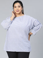 Flurry blue stripe print plus size women top