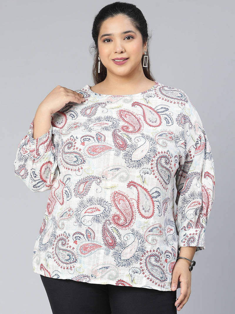 Multihued printed plus size casual top
