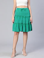 Glories green schiffli designed elasticated women skirt