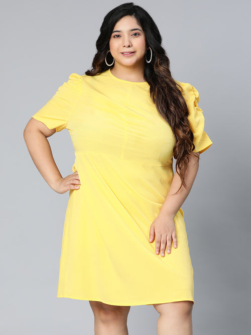 Sunset yellow color plus size women dress