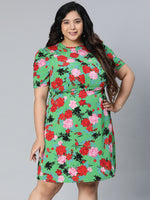 Fantastic Green Color Floral Printed Plus Size Women Dress