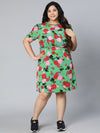 Fantastic Green Color Floral Printed Plus Size Women Dress