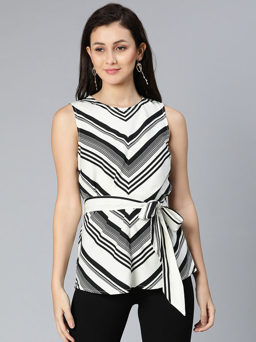 Vinatge black & white stripe printed women top