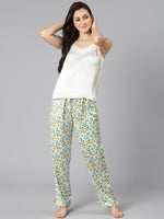 White jammies floral printed comfy women nightwear pajama