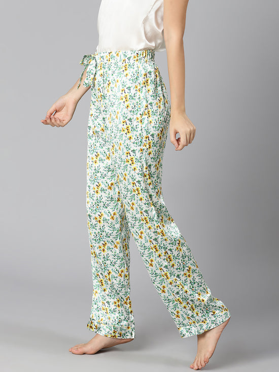 White jammies floral printed comfy women nightwear pajama