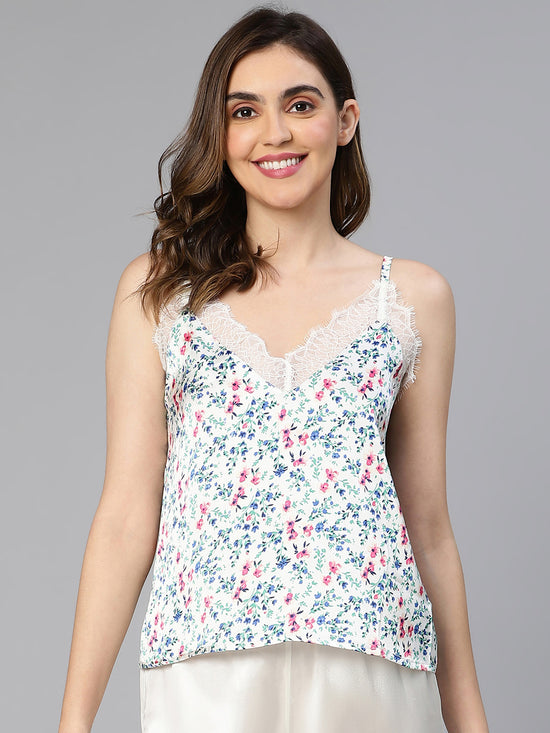 More colors floral printed laced -up women nightwear cami top