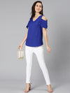 Bean blue cut-outs sleeved women top