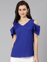 Bean blue cut-outs sleeved women top