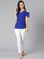 Bean blue cut-outs sleeved women top