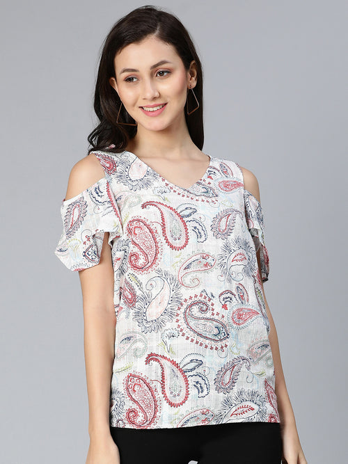 Dizzle white tropical printed cut-outs women top