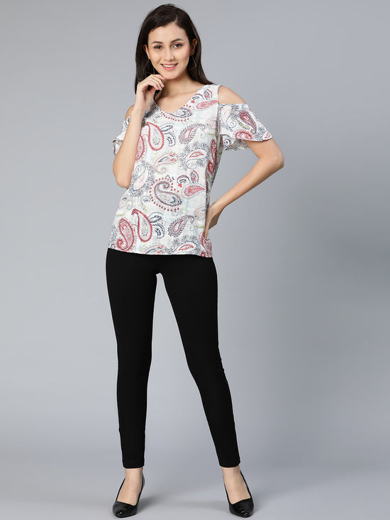 Dizzle white tropical printed cut-outs women top