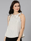 Slivery white stripes ruffled tie-knotted women top