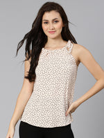 Peach color polka print ruffled tie-knotted women top