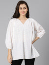 Sweet white cotton multicolor dobby women tunic