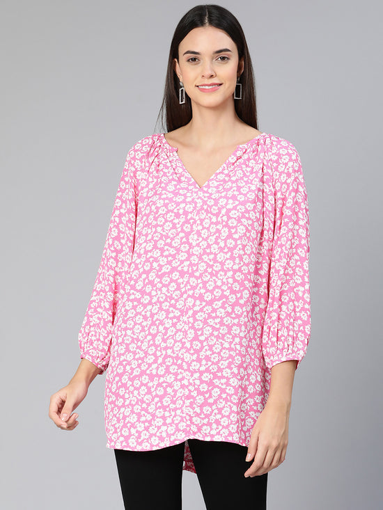 Promy pink floral print women tunic