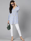 Soft blue floral printed women tunic