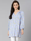 Soft blue floral printed women tunic