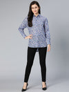 Wholly blue floral printed women formal shirt