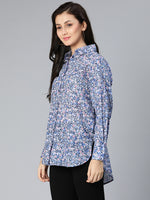 Wholly blue floral printed women formal shirt