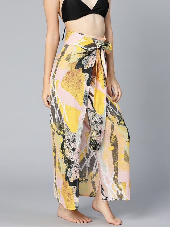 Abstract Printed Yellow Color Women Beachwear Wrap Skirt