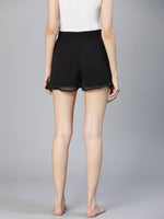 All Black Elsticated & Ruffled Women Comfy Nightwear Shorts