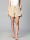 Soild beige color ruffled & elasticated women nightwear shorts