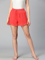 Chilled red ruffled & elasticated women nightwear shorts