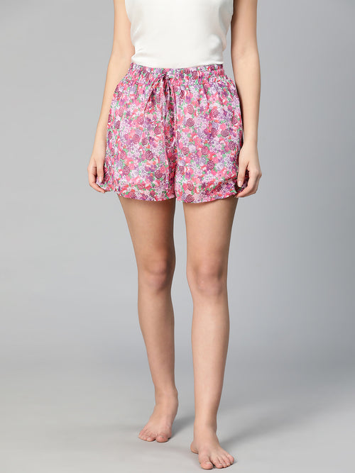 Flaming mutlticolors ruffled & elasticated women nightwear shorts