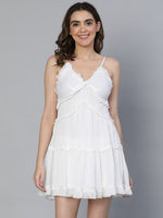 Spellbound white ruffled women nightwear dress